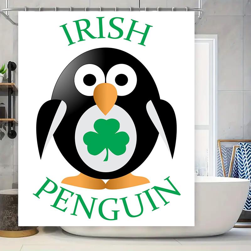 

Stylish Irish Penguin Shower Curtain For Home Decor Green Leaf Design Easy Install With Hook Rings W60H190(CM)-1 Pcs