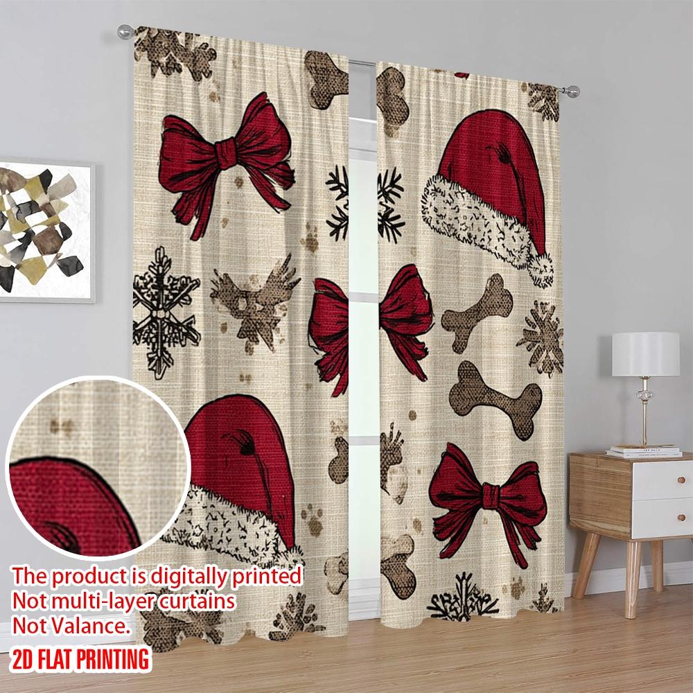 2pcs,2D Plane Printing Curtains Roller Blinds Santa Hat & Scarf Versatile Fabric (without Rod) Art Deco Festive Use for Living