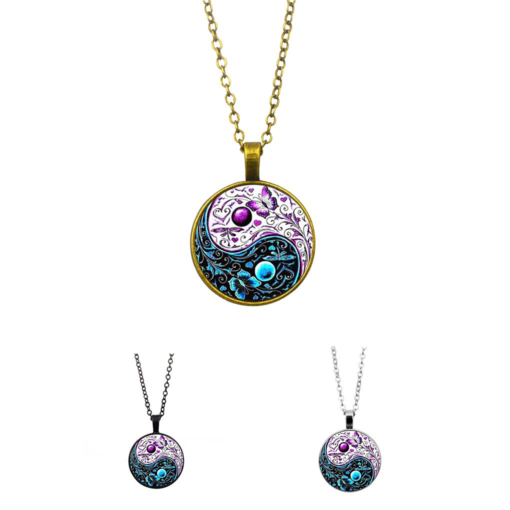 Women Vintage Necklace Contrast Color Tai Contrast Color Tai Pendant Girls Sweater Neck Chain Jewelry - Silver