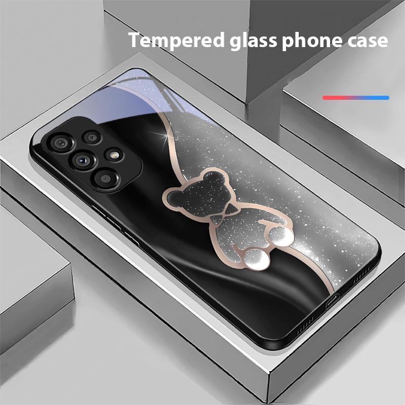 Trompe L'oeil Bear For Samsung Galaxy S10 20 Plus 21 FE 22 23 24 FE 25 Ultra Black Tempered Glass Phone Case Hard Shell