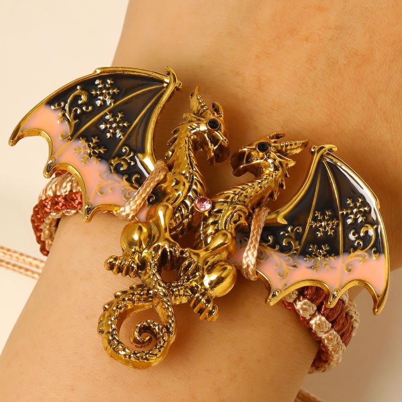 Vintage Hand Woven Dragon Hand Rope Enamel Diamond Inlaid Flying Dragon Jewelry Waterproof for Travel Wear