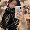 Korean Retro Pink Plaid Scarf for Women - Warm Autumn/Winter Neck Protection Shawl