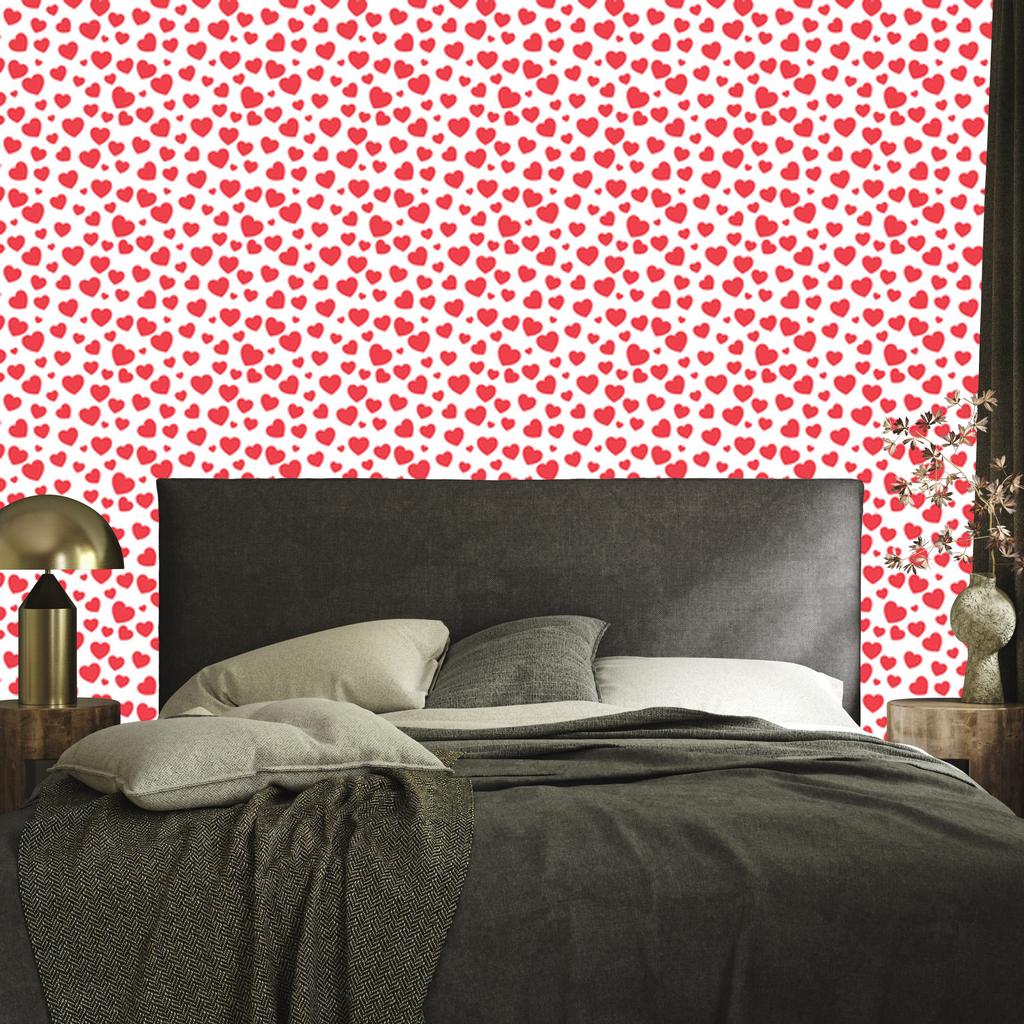 Hearts Wallpaper Coral, White and Red 50x1000