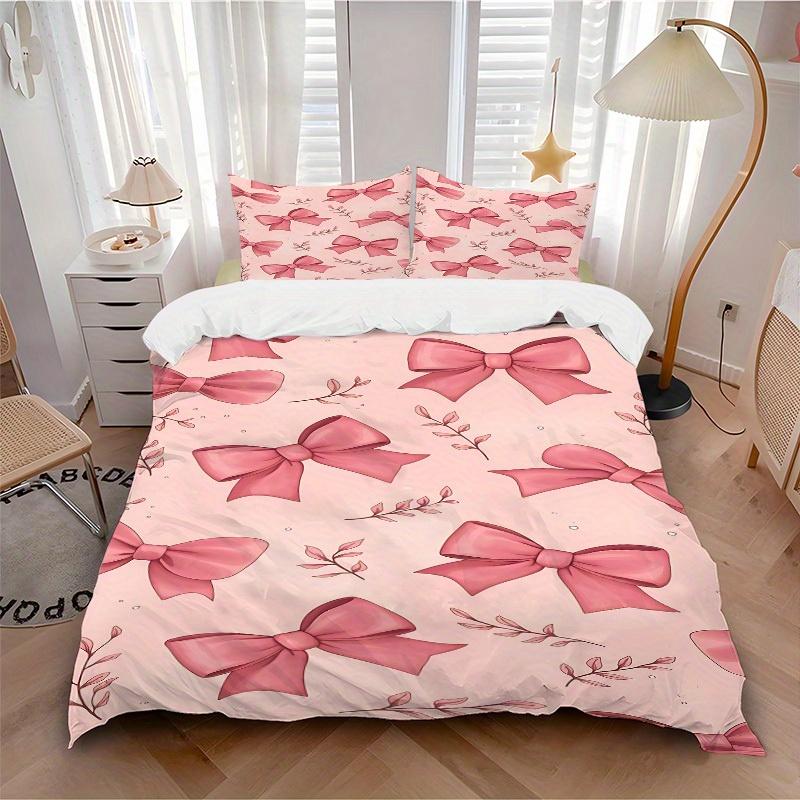 

3pcs Bow Floral Bedding Cover Set, Fashion Classic Popular Print Bedding Set, Soft Comfortable, All - Season Use, For Bedroom, Guest Room150 135x200cm