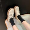 Leather platform loafers women's 2025 new round head retro soft leather single shoes double buckle with British style small leather shoes