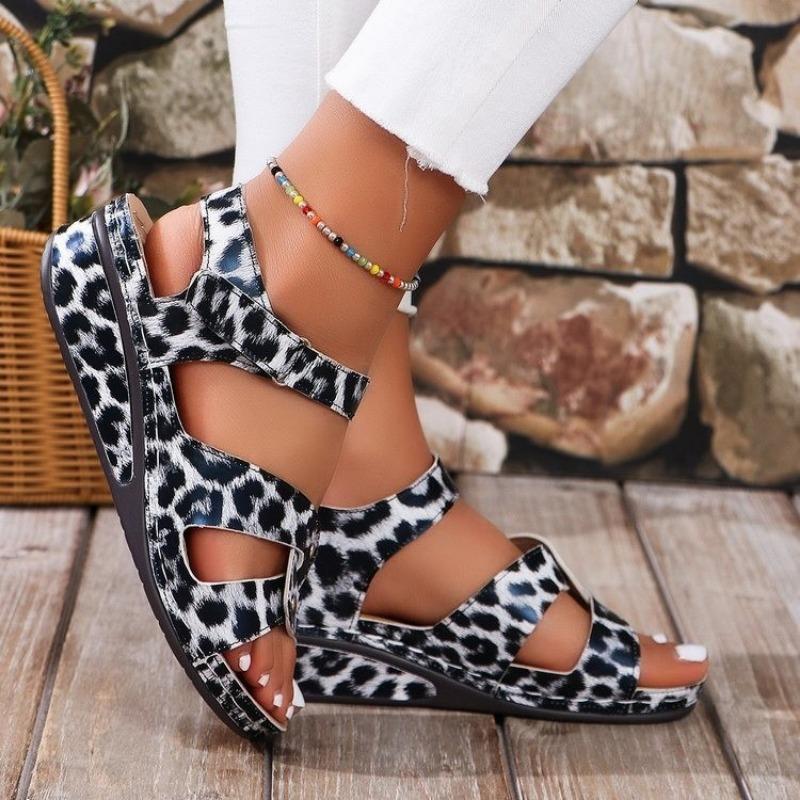 Platform Sandals Summer Fashion Women Wedges Retro Leopard Print Outdoor Casual Beach Peep Toe Sandalias Mujer Plus Size 35-44