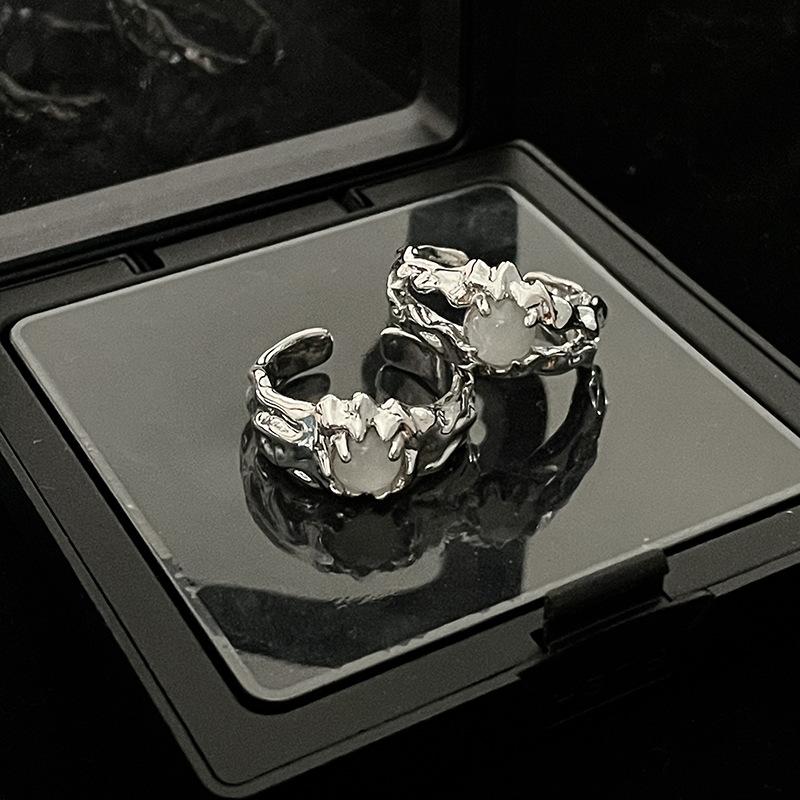 French Irregular Opal Open Ring Premium Sense Gemstone Cold Wind Niche Design Sense Adjustable