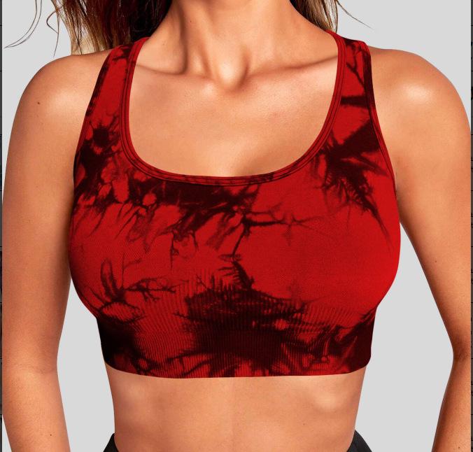 Women s Tie-Dye Seamless Sports Bra: Anti-Sag, Backless, Wire-Free Yoga Tank Top Extra Large чёрный/красный