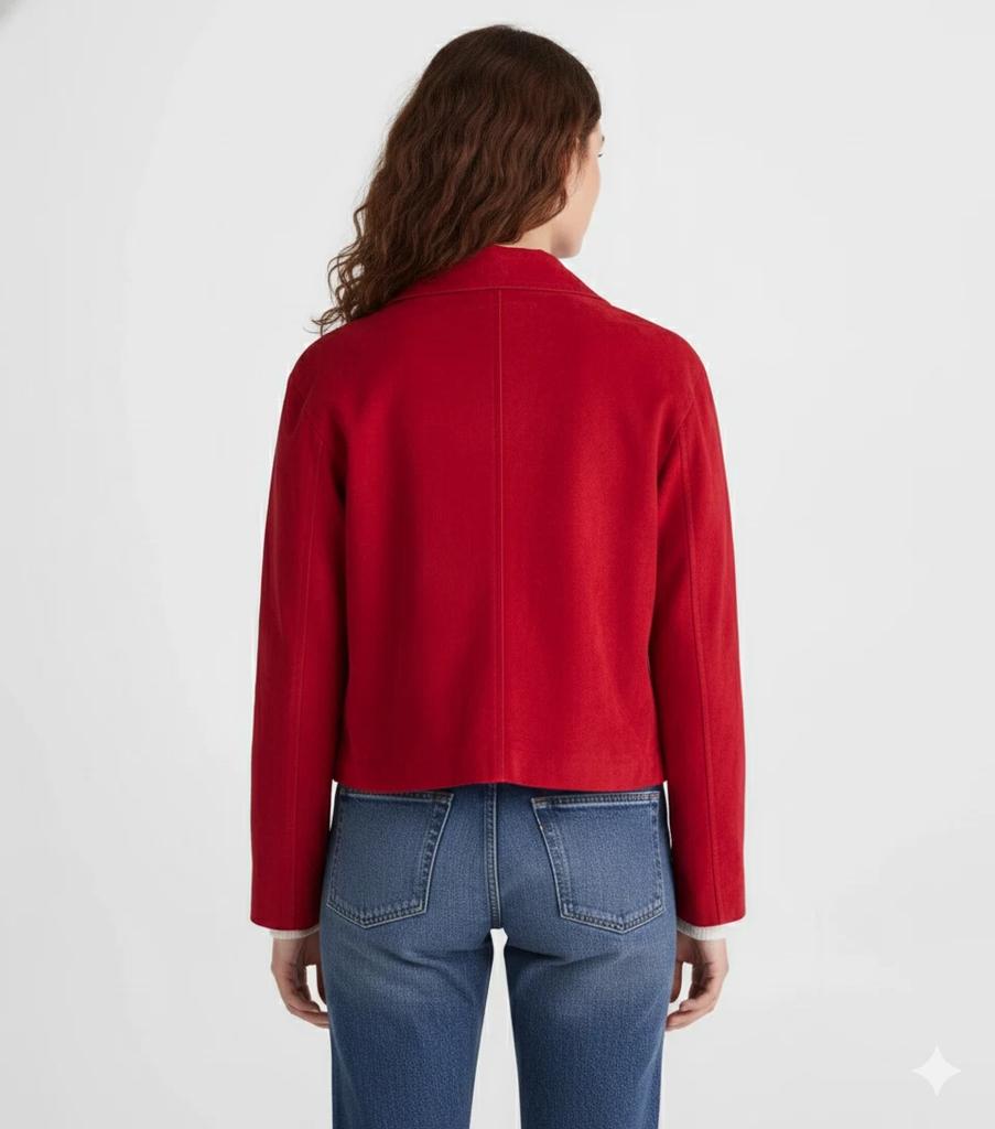 Giacca Casual da Donna in Pelle Scamosciata Rossa Fatta a Mano Indossare Morbido Moto Autentico