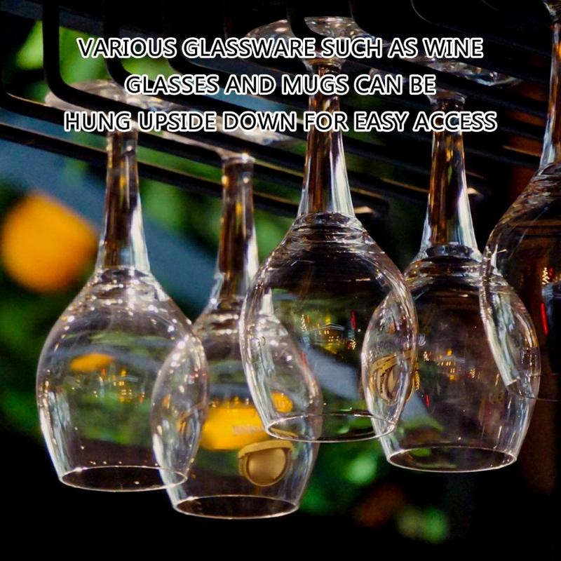 Set of 4 Under Cabinet Wine Glass Organizers Space Saving Designs Sturdy Iron Stemwares Hanger for Kitchen Decoration