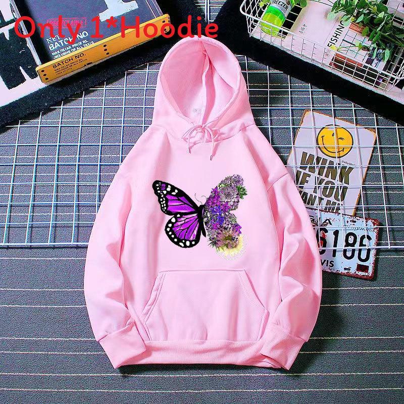 Sweat à capuche décontracté pour femme pour le printemps avec motif papillon imprimé et cordon de serrage