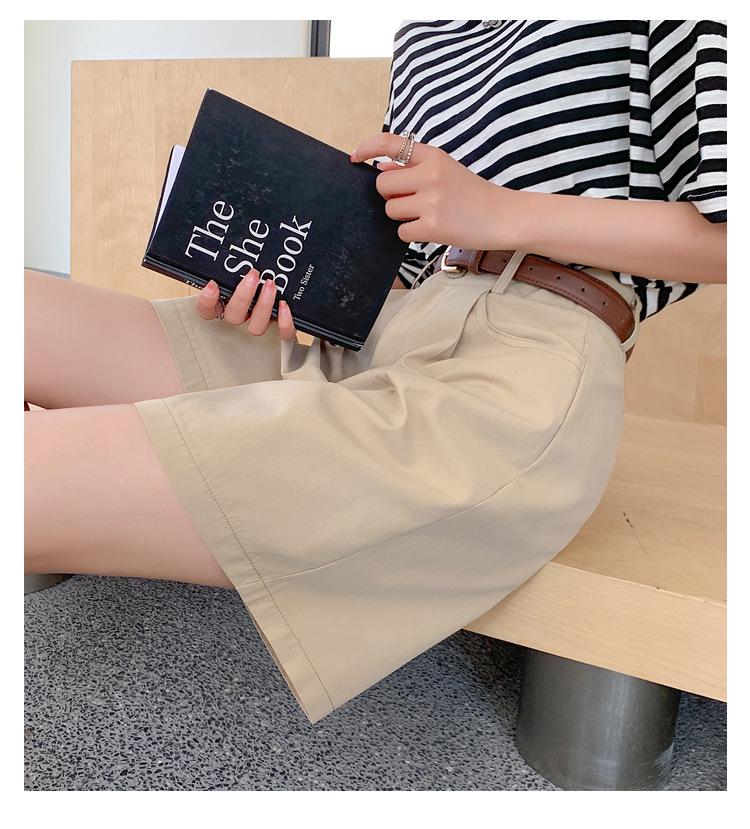 Khaki Women's Summer Cargo Shorts - Lightweight, Loose, A-Line, Mid-Length, High-Waist, 5-Point, Cotton Linen.