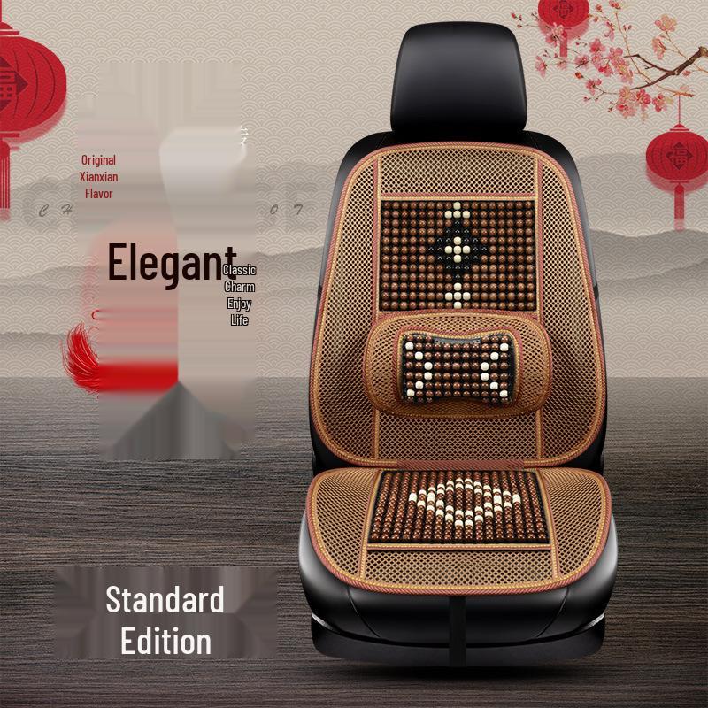 HD Chinese Knot Wooden Bead Car Seat Cushion - All-Season Interior Seat Cover