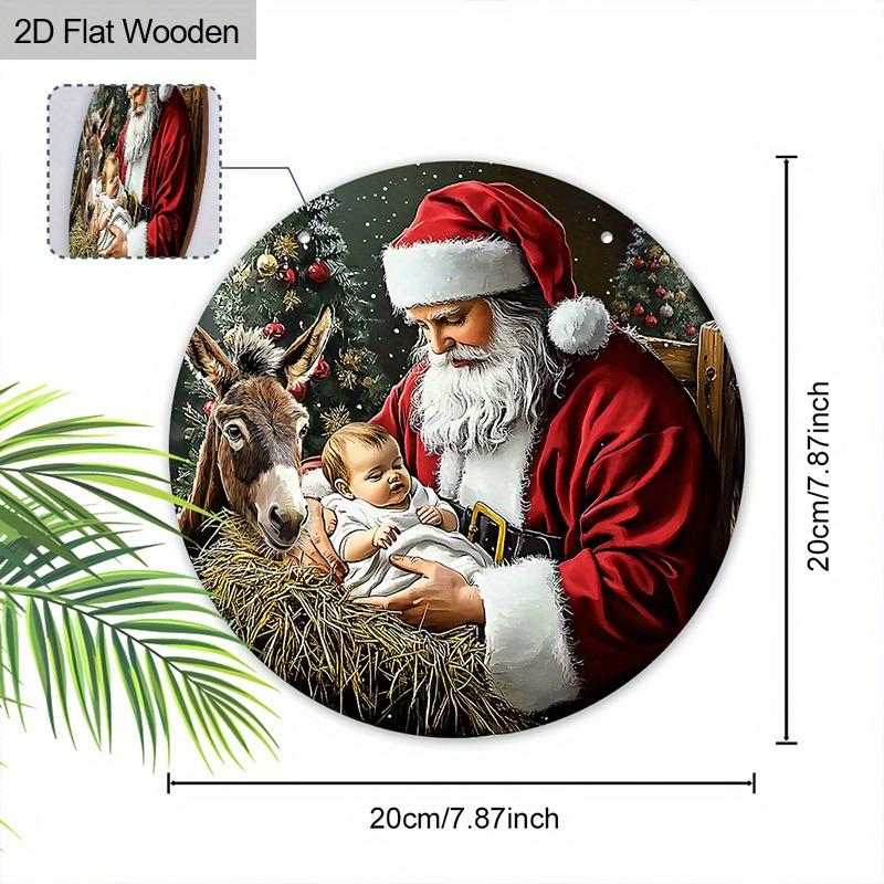 Christmas Decoration Sign,indoor Hanging decorations,2D Flat Wooden Product with The Pattern Is Santa Claus Holding a child,Christmas Gifts for Family