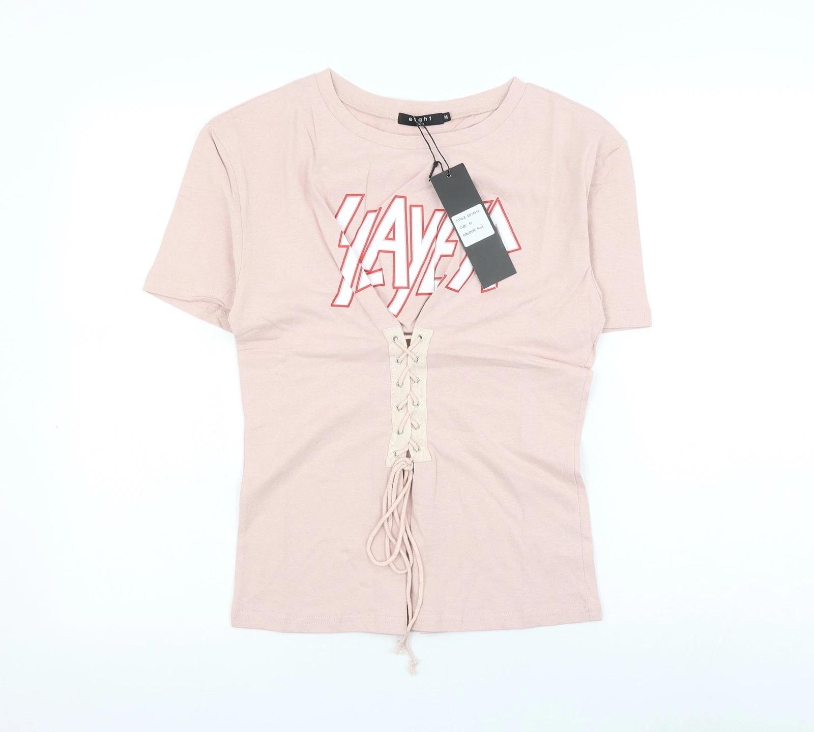 Eight Womens Pink Cotton Blend T-Shirt Size M - Slayer Lace Up 3XL