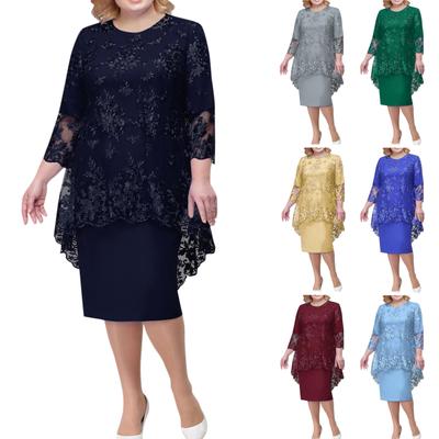 Women's Casual Fashion Lace Embroidery Medium Long Length Two Piece Set Dress