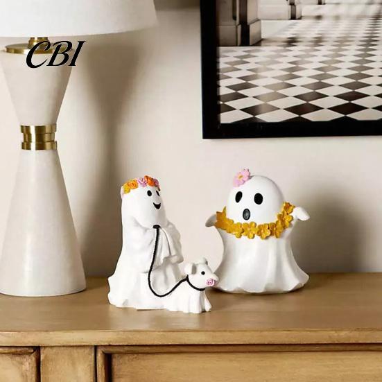 Farmhouse Halloween Decoration Ghost Figurine, Spooky Resin Statue, Classic Living Room Decor for Indoor Outdoor Tabletop Decor, Durable Retro