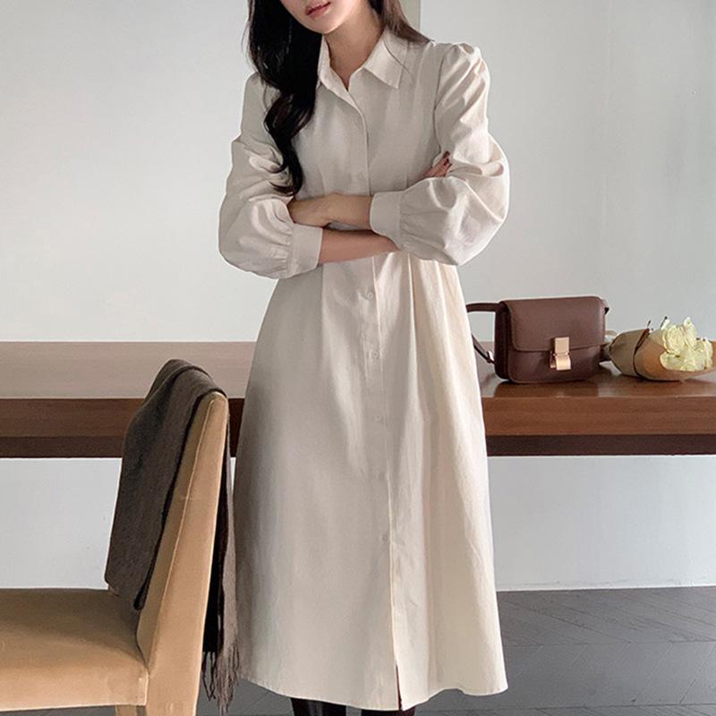 Early Spring New French Minimalist Temperament Single-breasted Lace-up Waist Shirt Skirt Dress