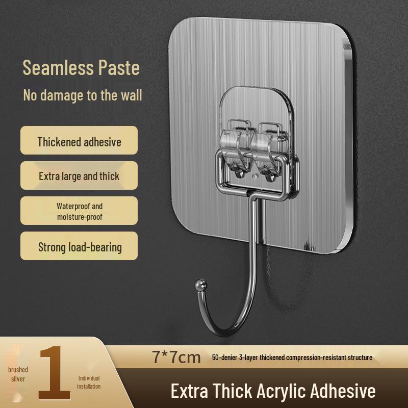 Large Transparent Stainless Steel Adhesive Hook: Strong, Thickened, Waterproof, and Traceless for Kitchen and Bathroom Use