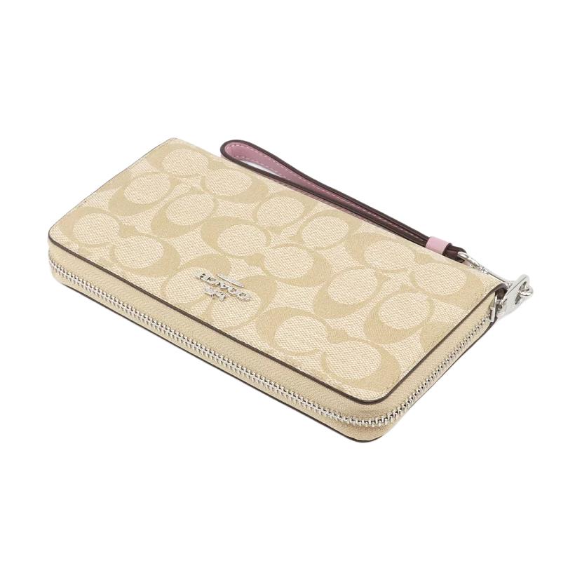 Coach Zip Around 19 Classic Monogram Canvas And Leather Wallet Women Wallet Khaki Purple C4452-SVV7O