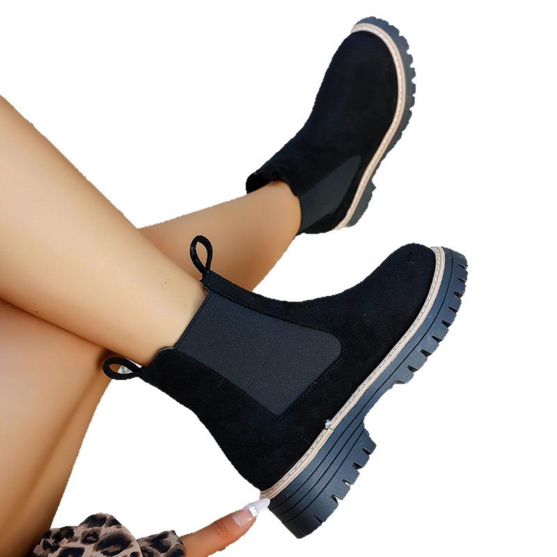 Women's Mid-Heel Round Toe Ankle Boots - Pull-On Two-Tone Fashion Booties for Spring/Fall, Wide Width Casual Slouch Boots