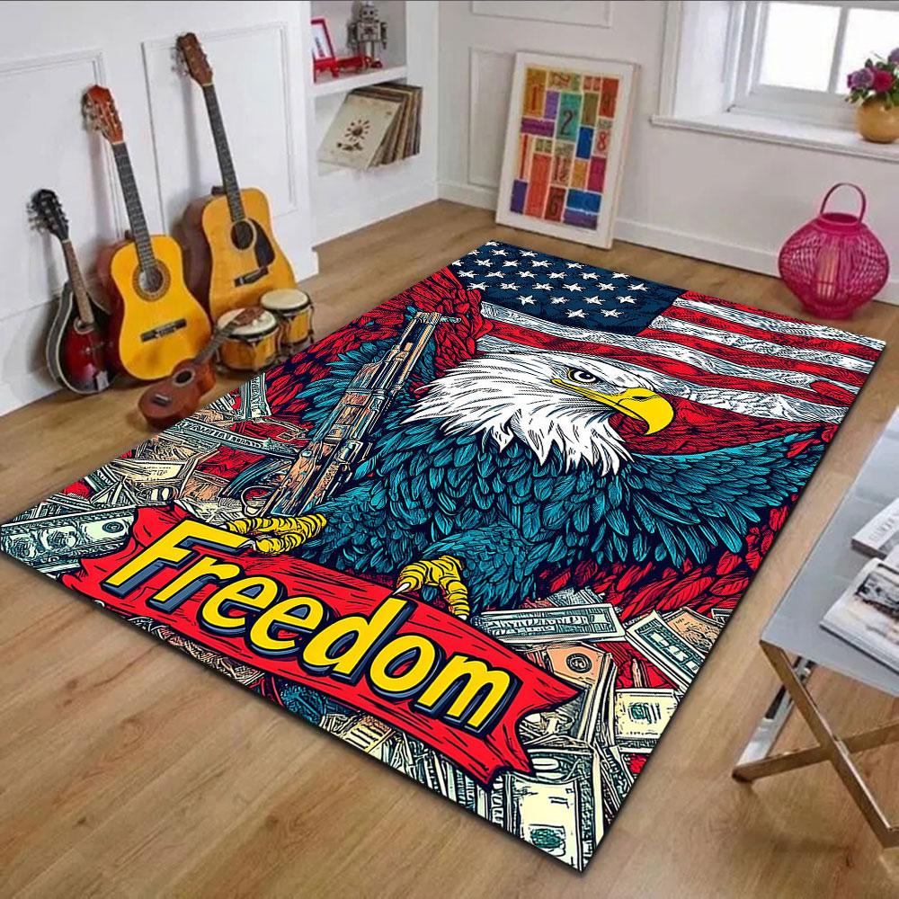 Eagle and Freedom Flag Design Patterned Carpet, Non Slip Mat Suitable for Living Room and Bedroom Sofas