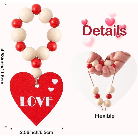 APTWOW Valentine Napkin Rings Set of 6, Wood Bead Red Heart Valentines Napkin Rings, Valentines Napk Rings for Valentines Table Decor, Wedding,