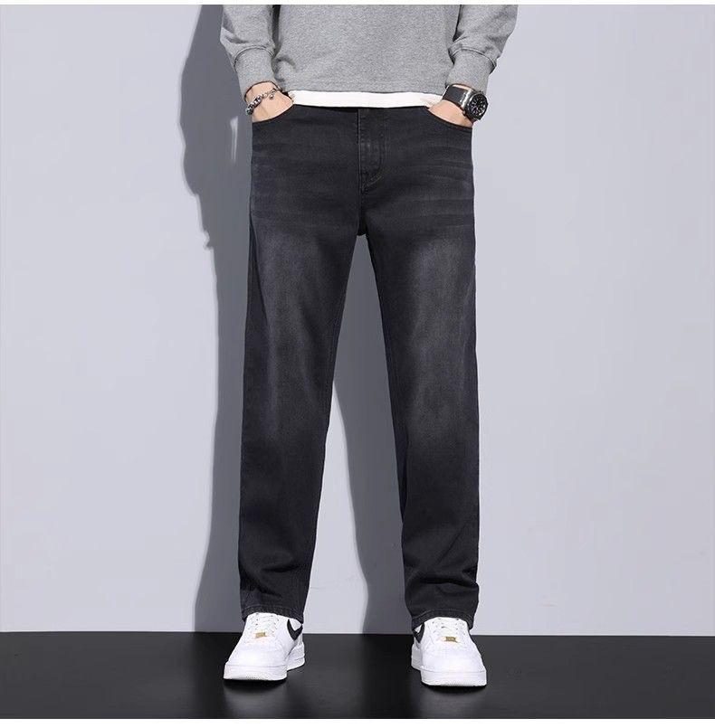 Men's High-End Retro Straight Jeans - Elastic, Thickened, Plus Velvet, Casual Long Pants for Autumn and Winter