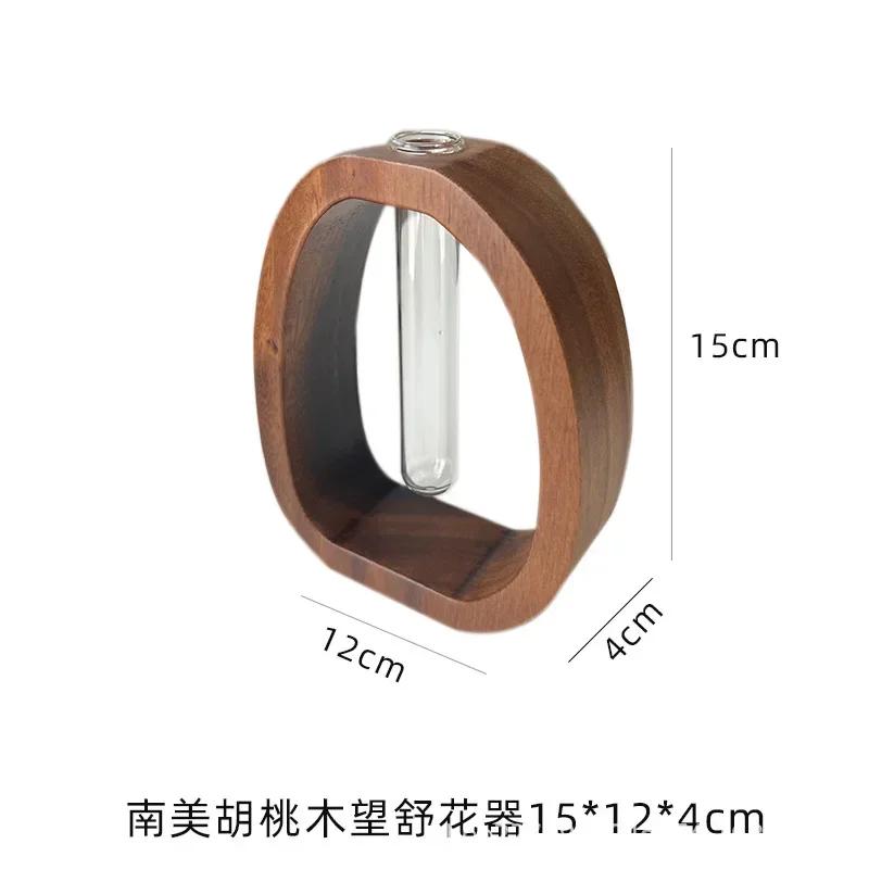 

Walnut Solid Wood Flower Ware Creative Flower Arrangement Decoration Simple Glass Plant Flower Stand Mini Water-cultured Vase
