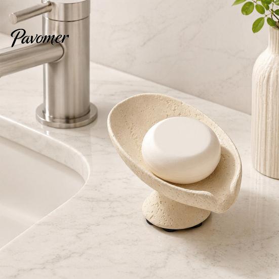 Elegant Soap Dish Lotus Leaf Holder, Self Draining Box, Nordic Style Decorative Container, for Home Bathroom Countertop Modern Container