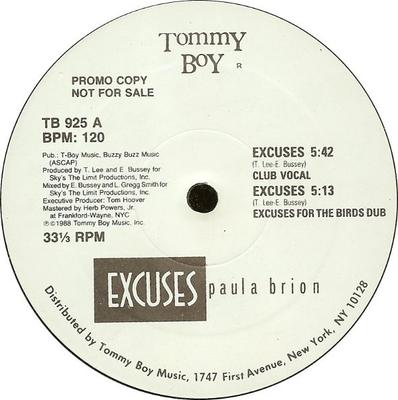 12-Zoll Schallplatte PAULA BRION - Entschuldigungen TB925PROMO Tommy Boy 1988 US Dance & Electronica Gebraucht