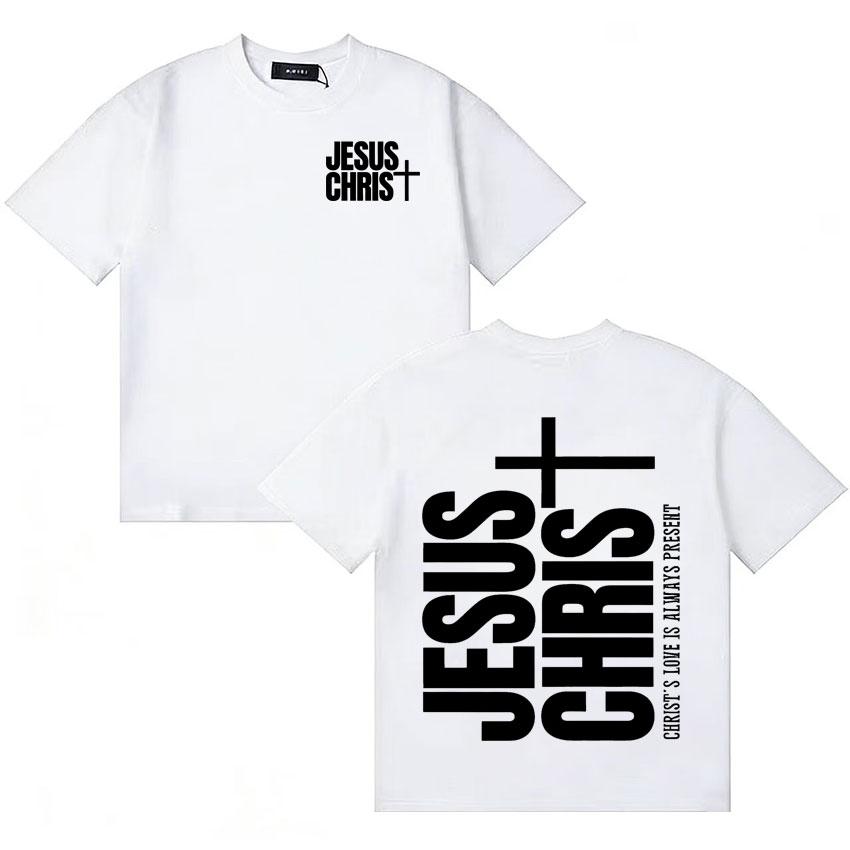 Jesus CHRIST Double Sided Print Tshirts Hipster Unisexs Women T Shirts Summer Loose Cotton Vintage Short Sleeve Tshirt Teenagers