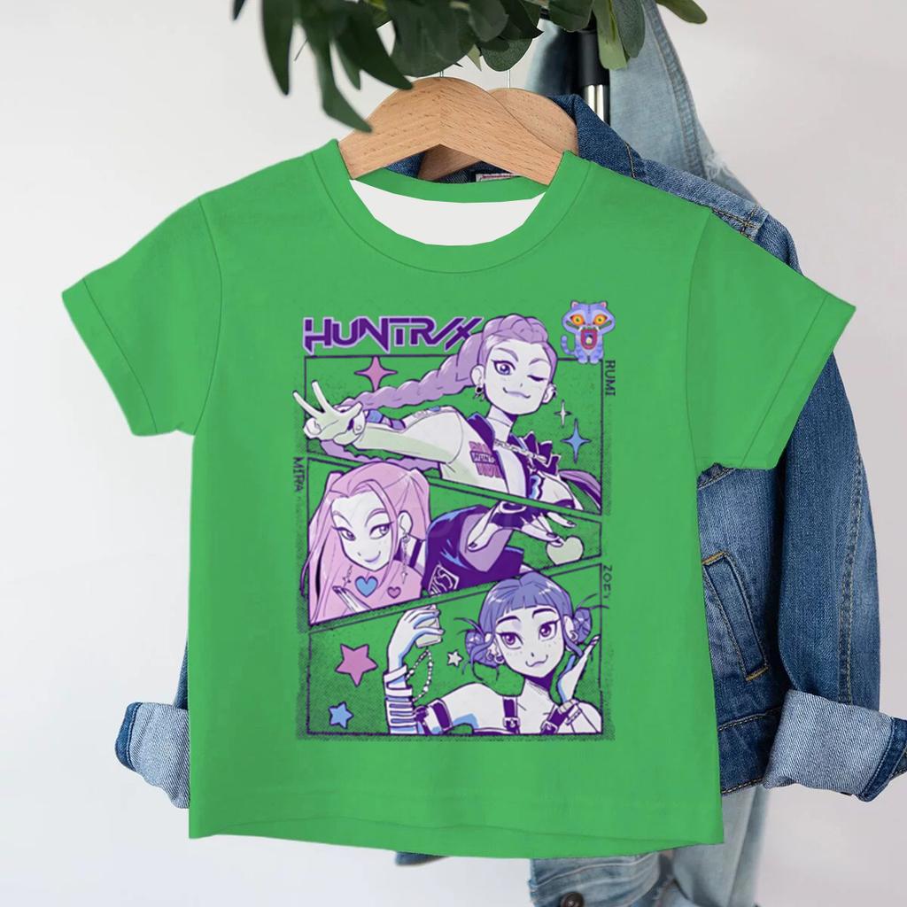 KPop Demon Hunters Cartoon Print Kids 3D Mesh T-shirts Summer Short Sleeve Tees Boys and Girls Clothes Casual Tops