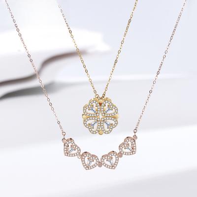 Four-leaf Clover Necklace, Women's Heart Shape, a Multi-belt Ins Pendant Full of Diamonds, Versatile Necklace.