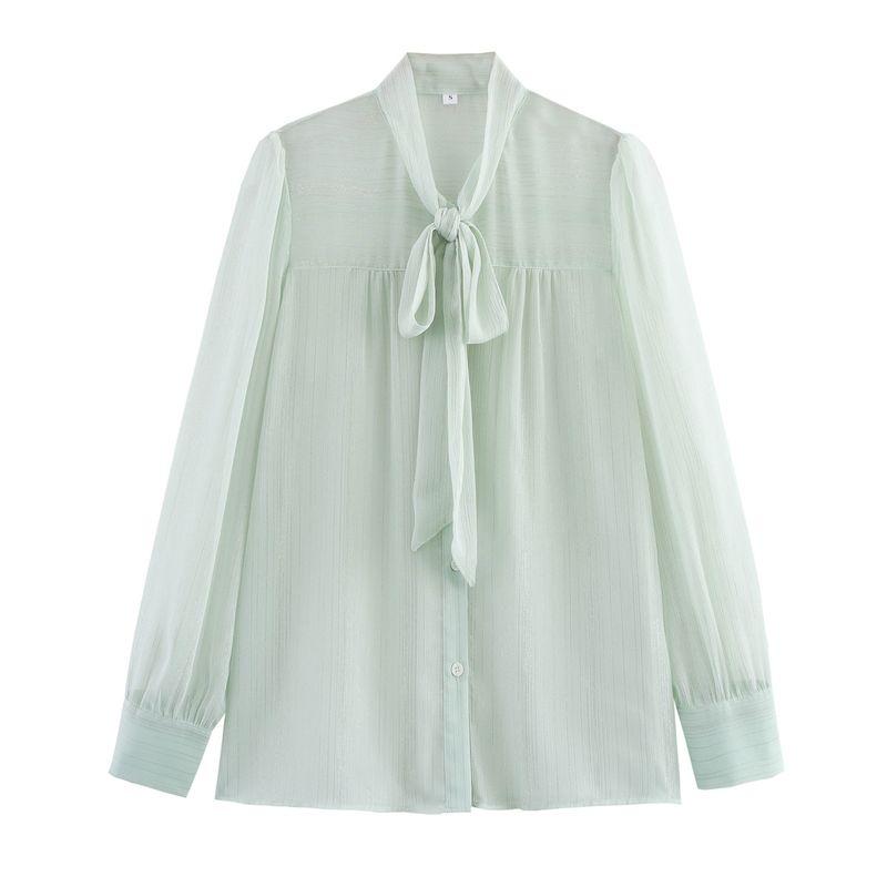 

Kaslead New Women clothes Western Style Fashion Simple and Versatile Two-Color Light and Elegant Long sleeve Shirts Light green L