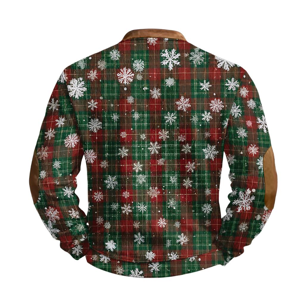 Mens Christmas Zip Up Sweatshirts Xmas Stand Collar Pullover Tops