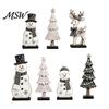 Festive Countertop Display Sets 7Pcs Christmas Wooden Tabletop Ornaments, Snowman Tree Reindeer Tiered Tray Decorative Figures Decor for Mantel,