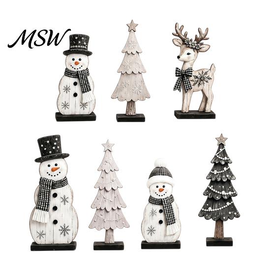 Festive Countertop Display Sets 7Pcs Christmas Wooden Tabletop Ornaments, Snowman Tree Reindeer Tiered Tray Decorative Figures Decor for Mantel,