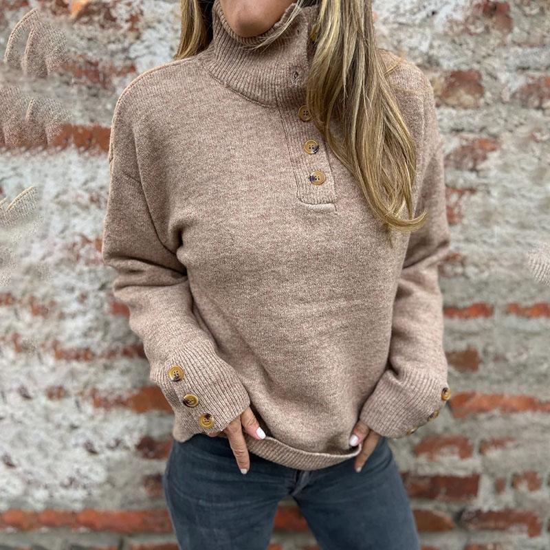Autumn Winter Women's Stand Collar Plus-size Sweater Solid Color Casual Loose Pullover Knit Top
