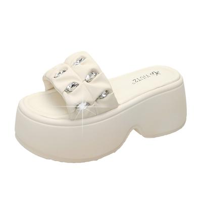 Fashion 8CM Women's Thick Bottom Slip-On Slippers New Summer Crystal Sandals Outdoor Chunky Flip Flops Casual Beach Slides Zapatos Mujer