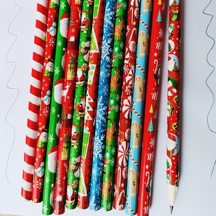 Pack Of 48 Cartoon Christmas Pencils with Erasers for Kid Student Game Reward Wood Drawing Pencils for Writing Drawing