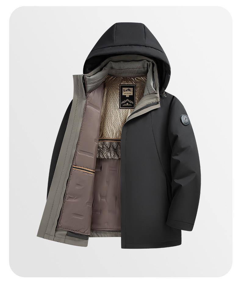Men's Windproof Winter Down Jacket with Detachable Liner - Middle-Aged Business Style