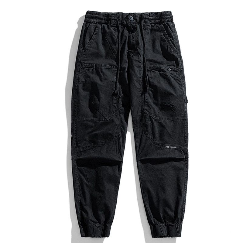 American Vintage Washed Cotton Overalls Spring New Men's Outdoor Multi-pockets Ankle-tied Loose Casual Trousers