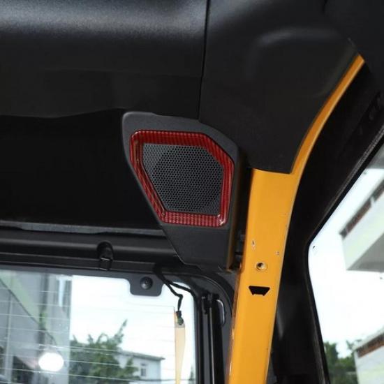 Fit For -2024 Ford Bronco Red Carbon Fiber Rear Trunk Speaker Cover Trim 2P