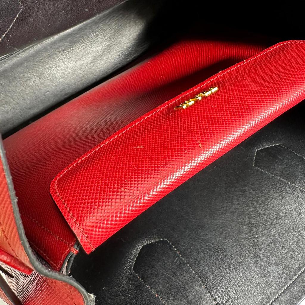 PRADA Safiano 2 way bag Handbag Cowhide Red Women BN2775 Used