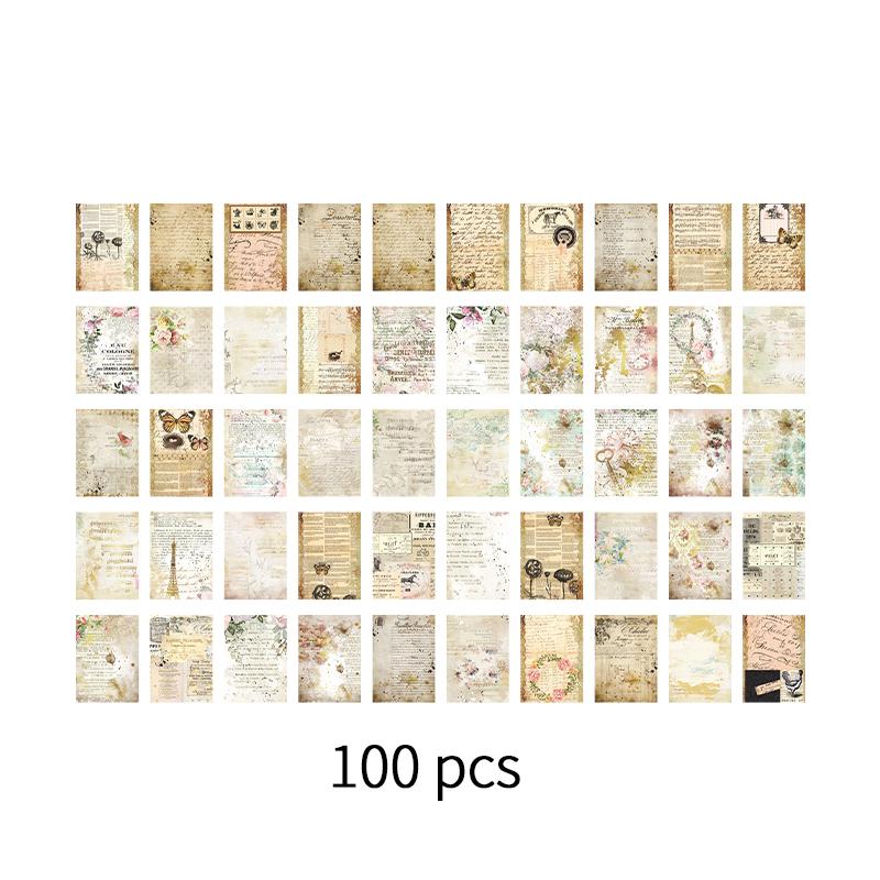 

100 pcs Vintage Decorative material book DIY Scrapbooking Background paper hand made Junk Journal Supplies Craft paper