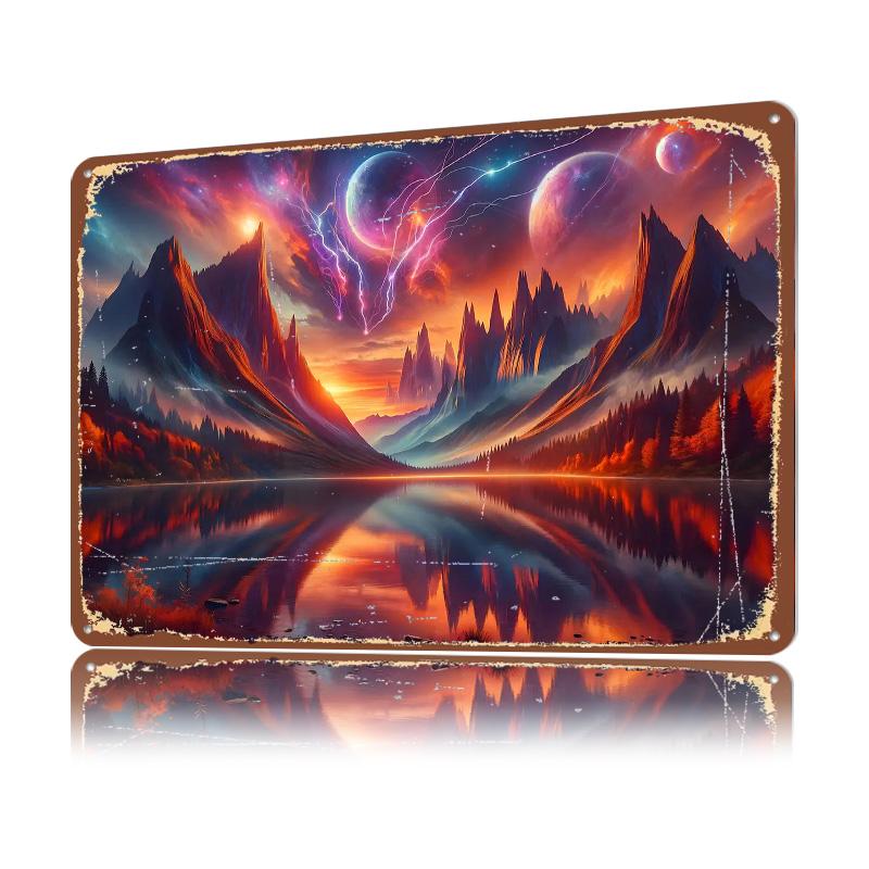 Space Fantasy Landscape Personalized D Textured Metal Poster Wall Art Tinplate Sign for Room Decorating Interior Home Decor