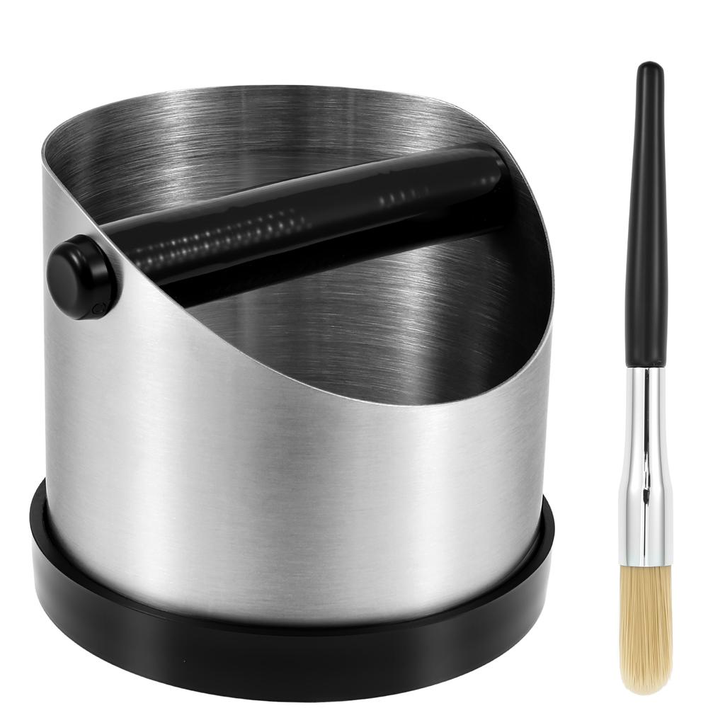 Coffee Ground Knock Box Stainless Steel Espresso Knock Box with Cleaning Brush Non Slip Beveled Coffee Ground Bin