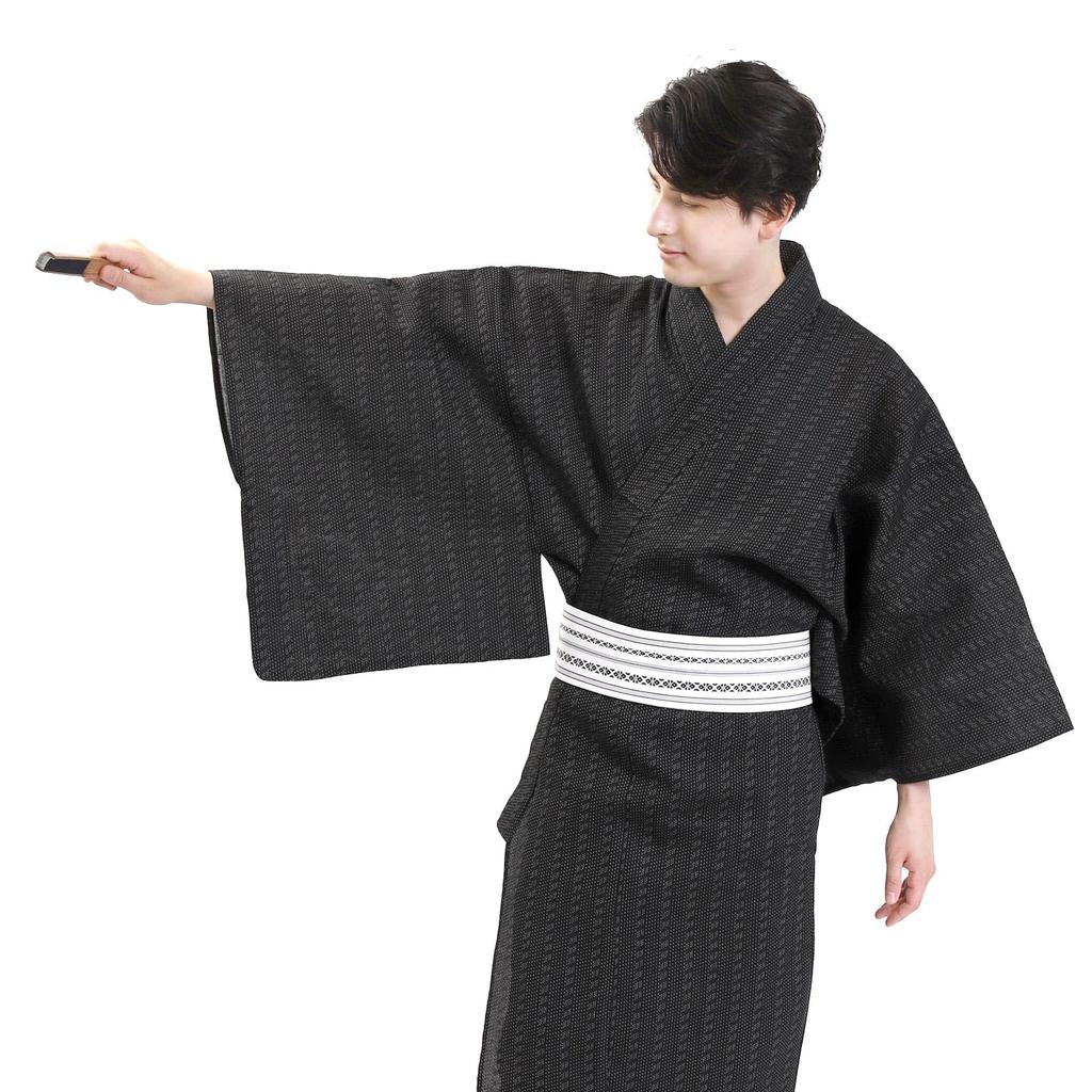 Fuuka Yukata Set Waist Size Small Square B44 WN02S Men's 3-Piece (Obi, Cord, Cotton, Linen) - (Waist Cord, Obi, White) -