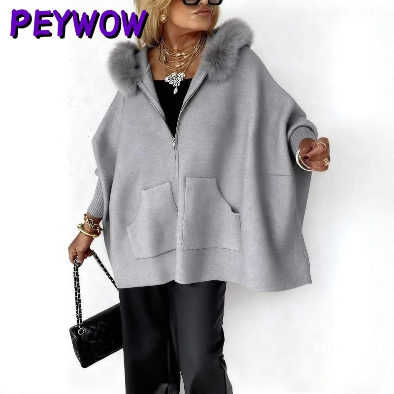 PEYWOW Giacche e cappotti con cappuccio a maniche lunghe, a tinta unita, casual, vintage da donna, autunno e inverno